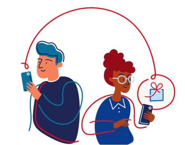 illustration of two people donating via the myWalgreens app on their smart phones
